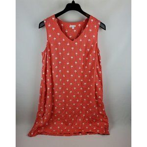 J Jill Love Womens Linen Mini Dress Palm Tree Print 2 Pockets Coral Large